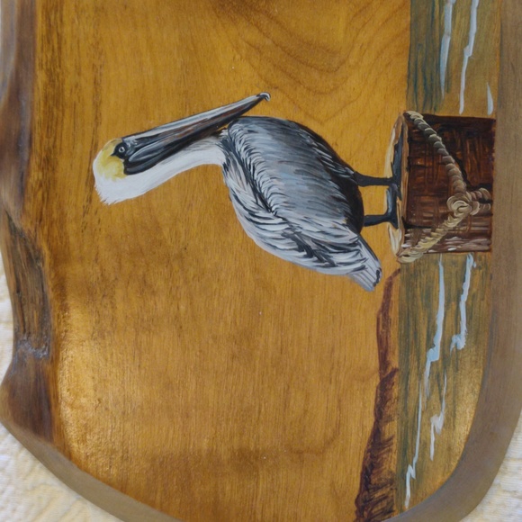 Artist F. Hammock 1985 Painting of Pelican on Pier Piling & Seagulls Flying - Picture 2 of 13